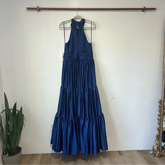NWT New Anthropologie Mac Duggal Tiered Ruffle Halter Gown Blue - Picture 6 of 8